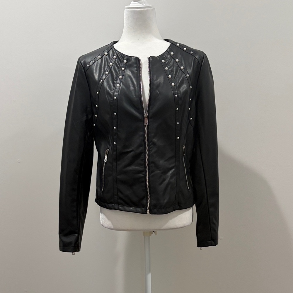 👛Host Pick👗 Pearl Studded Faux Leather Jacket